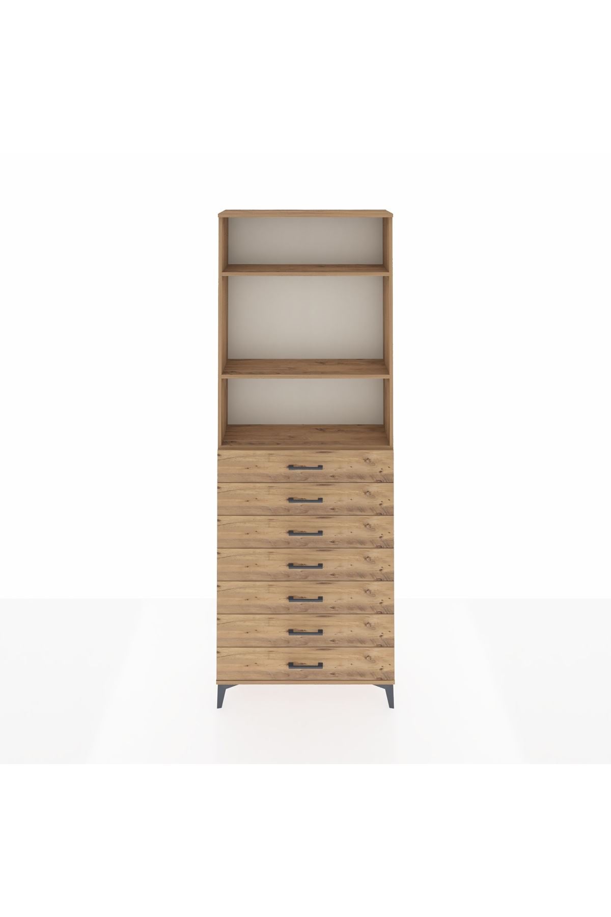 Arges Dolap 3 Raflı 7 Çekmeceli 88x30x243 Çam-Çam