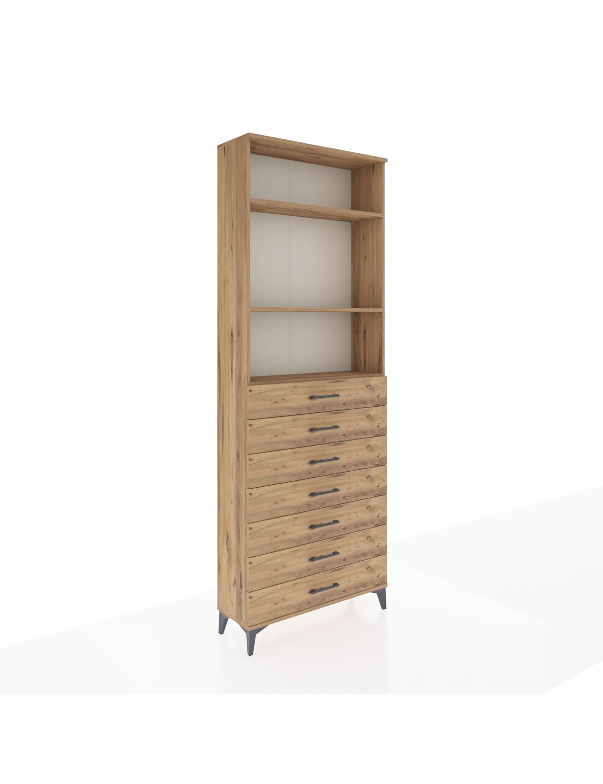 Arges Dolap 3 Raflı 7 Çekmeceli 88x30x243 Çam-Çam