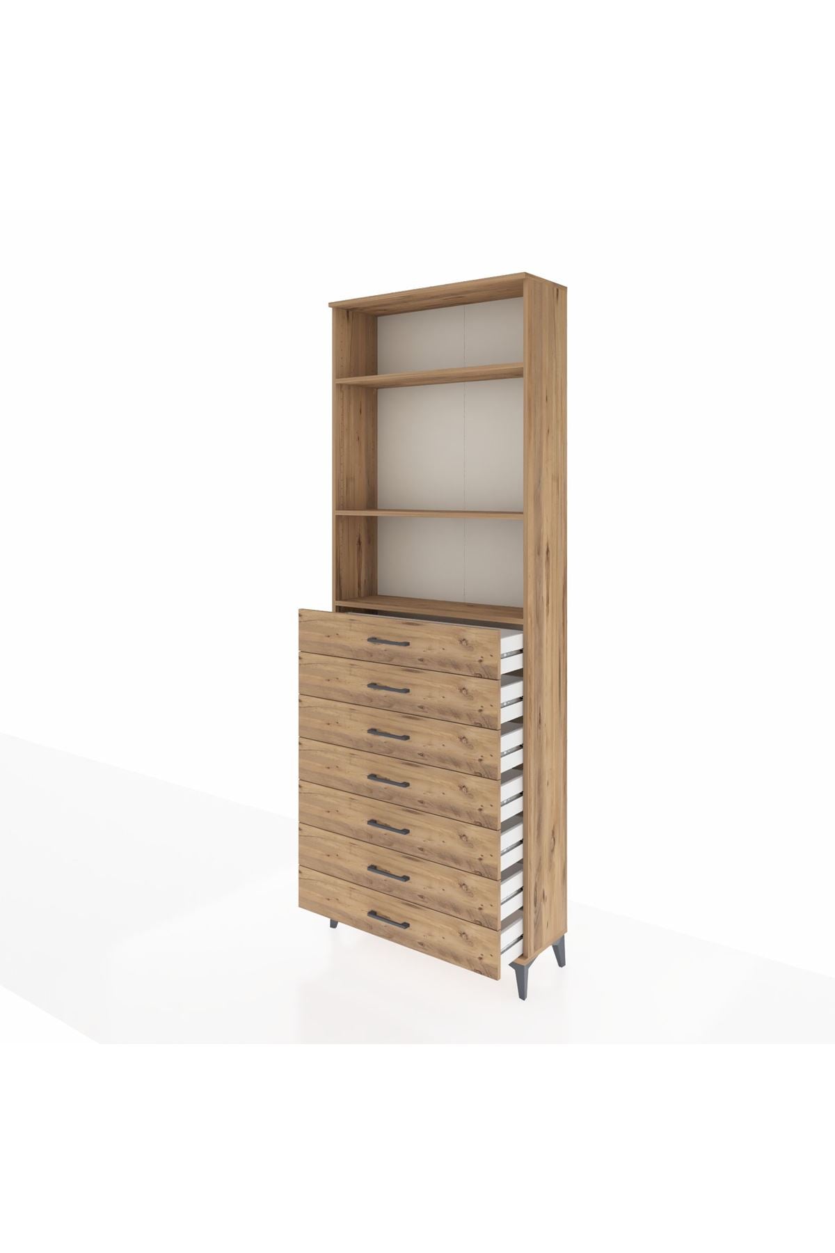 Arges Dolap 3 Raflı 7 Çekmeceli 88x30x243 Çam-Çam