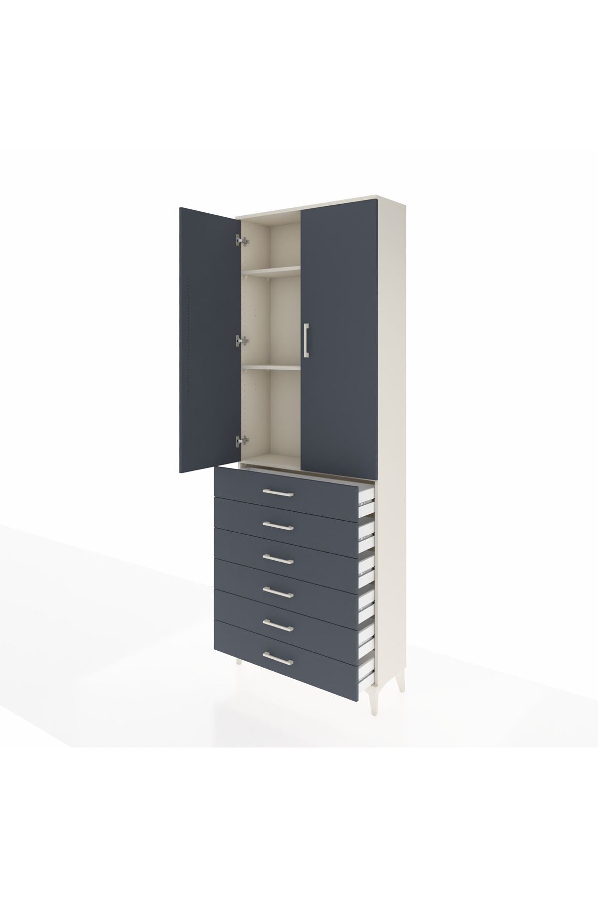 Arges Dolap 3 Raflı 6 Çekmeceli 2 Kapaklı 88x30x243 Aytaşı-Antrasit