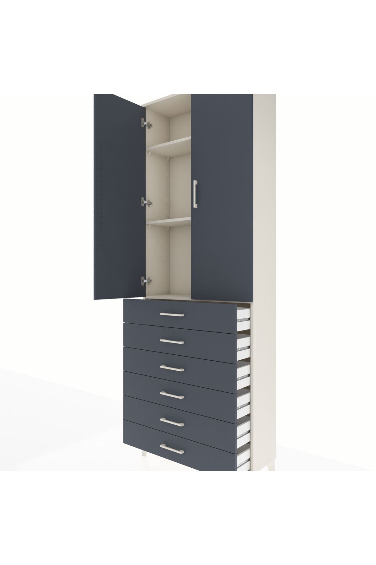 Arges Dolap 3 Raflı 6 Çekmeceli 2 Kapaklı 88x30x243 Aytaşı-Antrasit