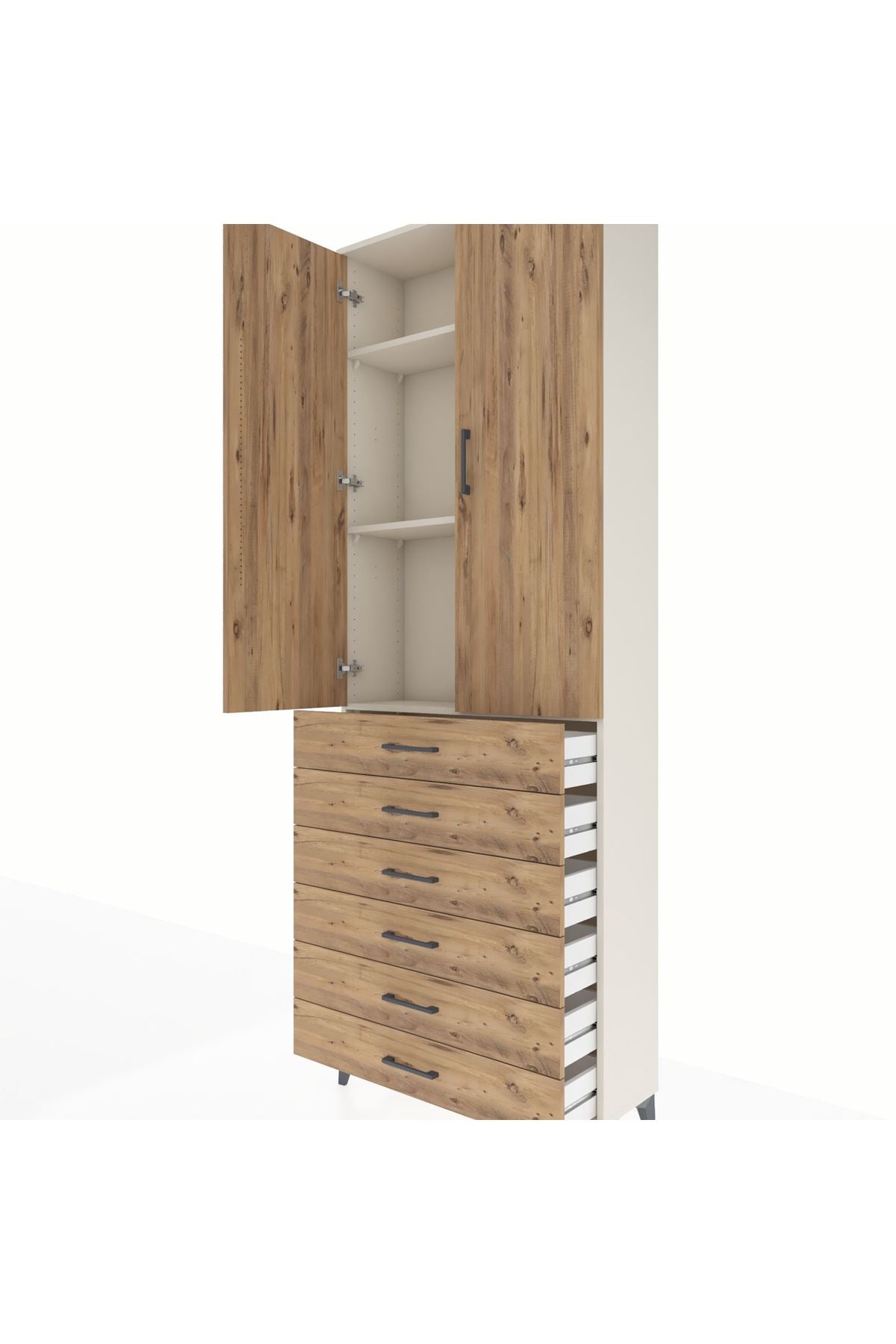 Arges Dolap 3 Raflı 6 Çekmeceli 2 Kapaklı 88x30x243 Aytaşı-Çam