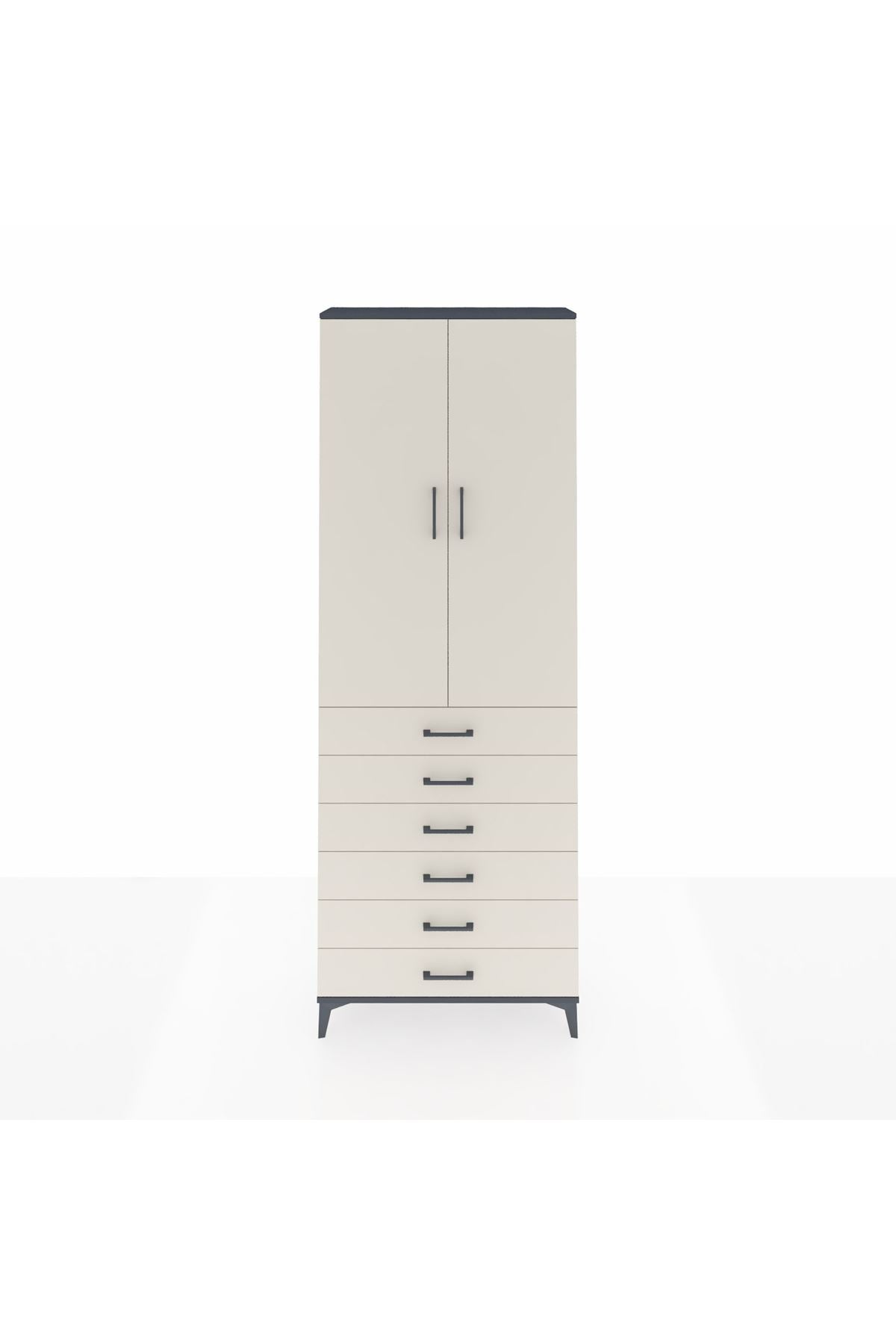 Arges Dolap 3 Raflı 6 Çekmeceli 2 Kapaklı 88x30x243 Antrasit-Aytaşı