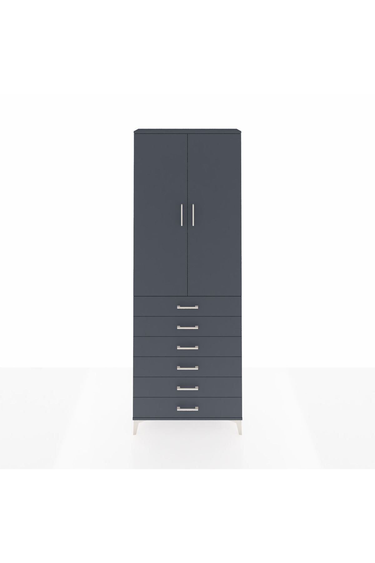 Arges Dolap 3 Raflı 6 Çekmeceli 2 Kapaklı 88x30x243 Antrasit-Antrasit