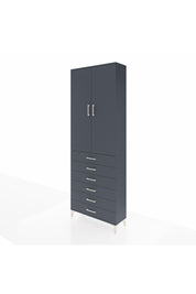 Arges Dolap 3 Raflı 6 Çekmeceli 2 Kapaklı 88x30x243 Antrasit-Antrasit
