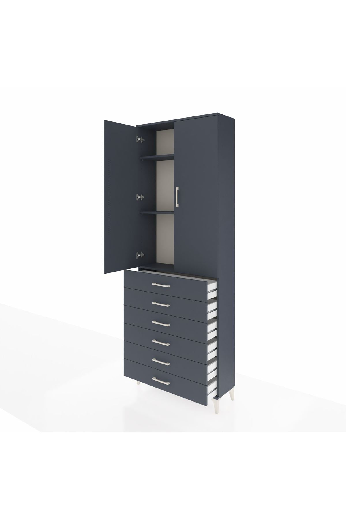 Arges Dolap 3 Raflı 6 Çekmeceli 2 Kapaklı 88x30x243 Antrasit-Antrasit