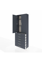 Arges Dolap 3 Raflı 6 Çekmeceli 2 Kapaklı 88x30x243 Antrasit-Antrasit