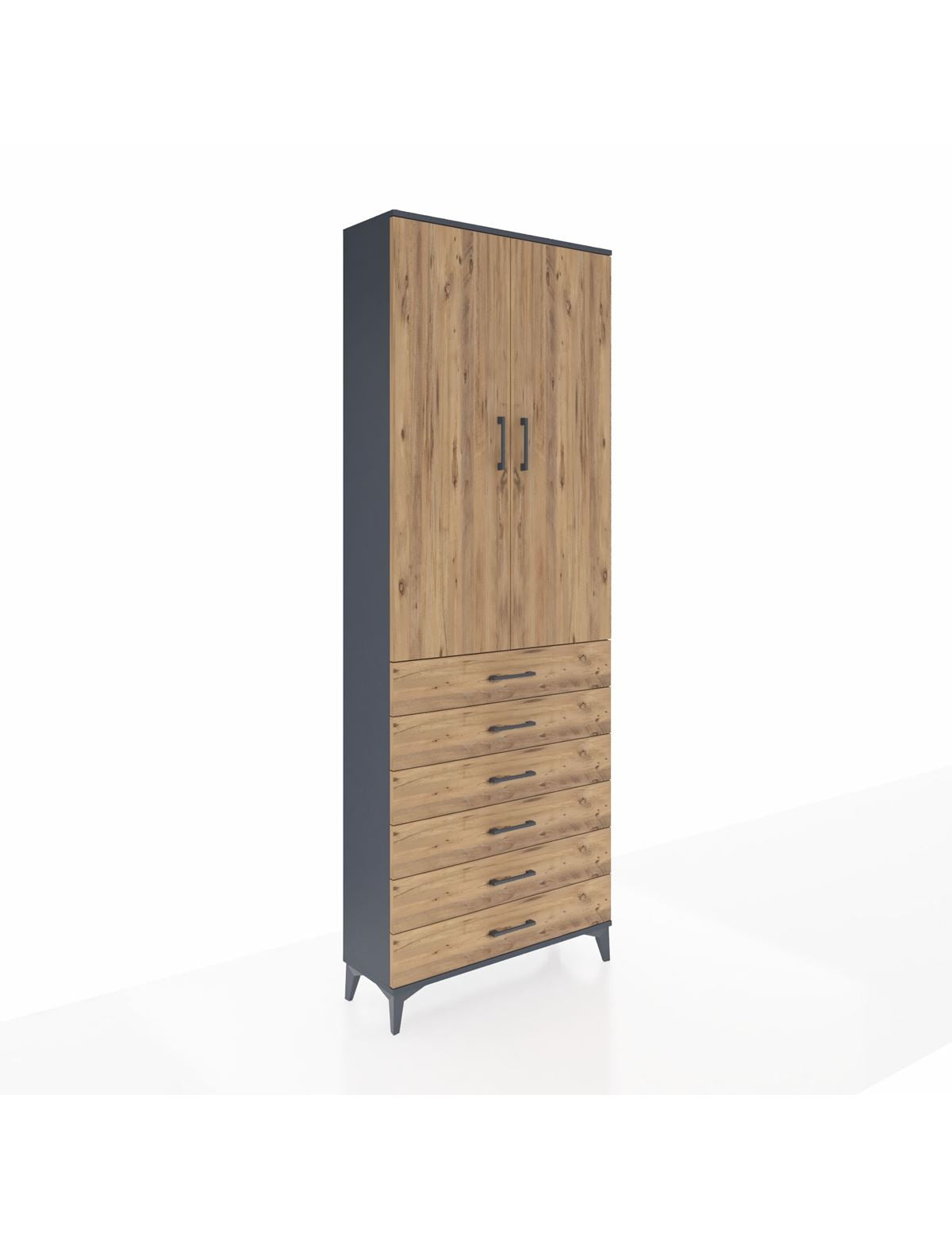 Arges Dolap 3 Raflı 6 Çekmeceli 2 Kapaklı 88x30x243 Antrasit-Çam