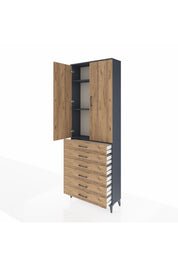 Arges Dolap 3 Raflı 6 Çekmeceli 2 Kapaklı 88x30x243 Antrasit-Çam