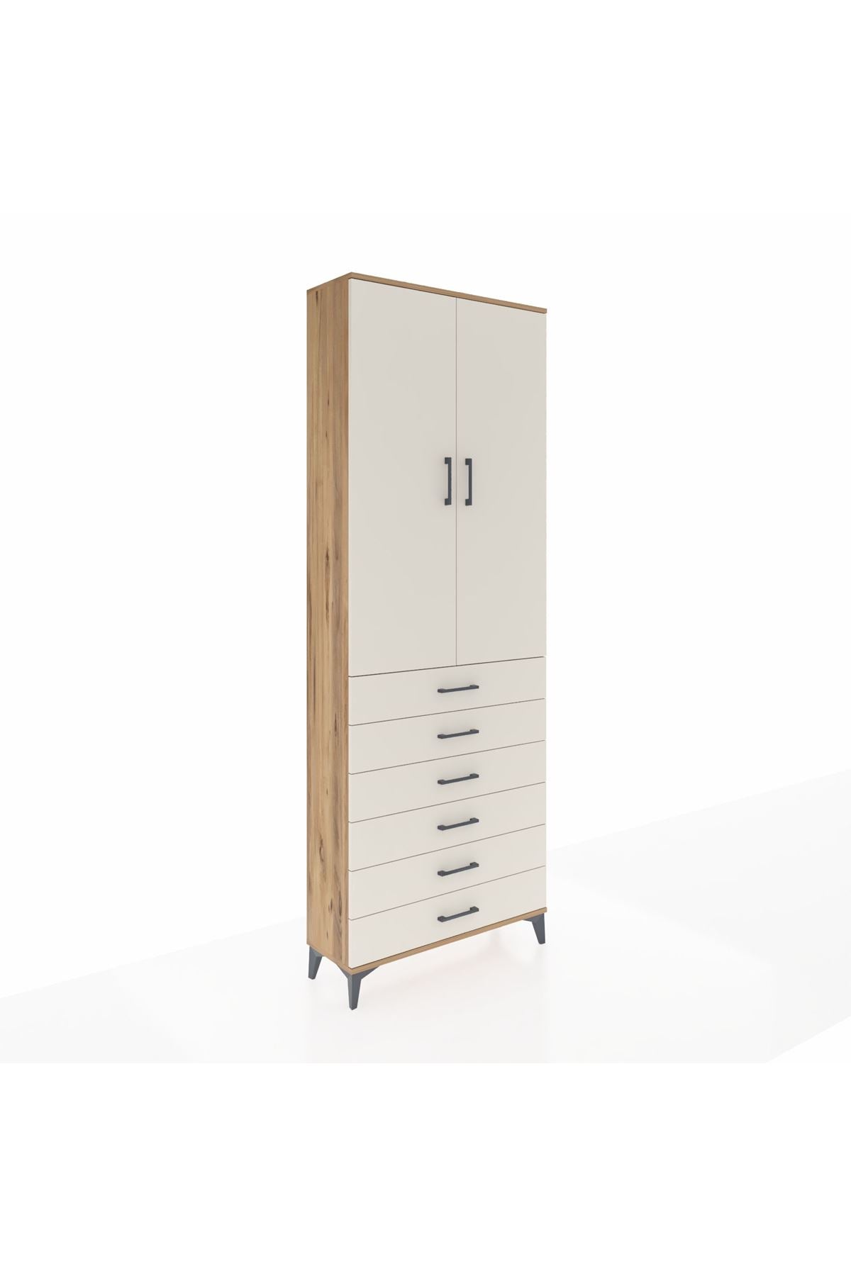 Arges Dolap 3 Raflı 6 Çekmeceli 2 Kapaklı 88x30x243 Çam-Aytaşı