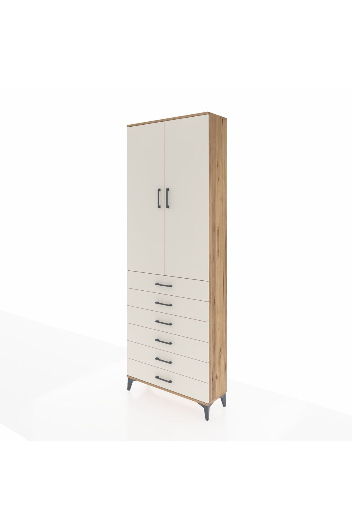 Arges Dolap 3 Raflı 6 Çekmeceli 2 Kapaklı 88x30x243 Çam-Aytaşı