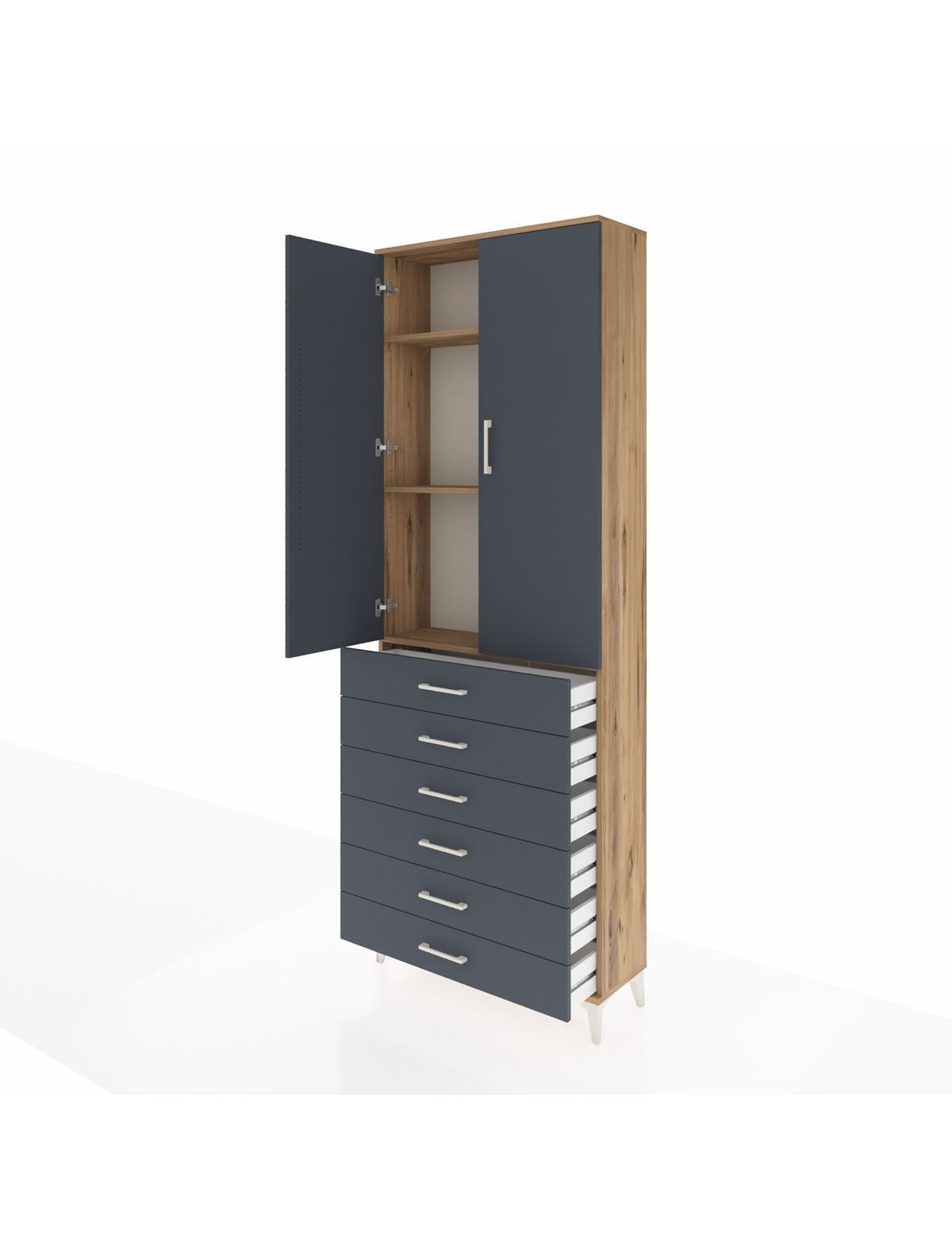 Arges Dolap 3 Raflı 6 Çekmeceli 2 Kapaklı 88x30x243 - S33M213V8A