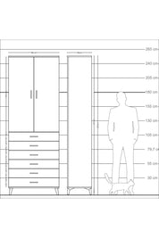 Arges Dolap 3 Raflı 6 Çekmeceli 2 Kapaklı 88x30x243 Çam-Antrasit
