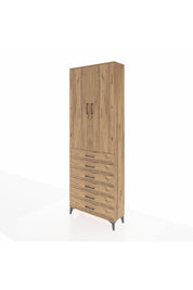Arges Dolap 3 Raflı 6 Çekmeceli 2 Kapaklı 88x30x243 Çam-Çam