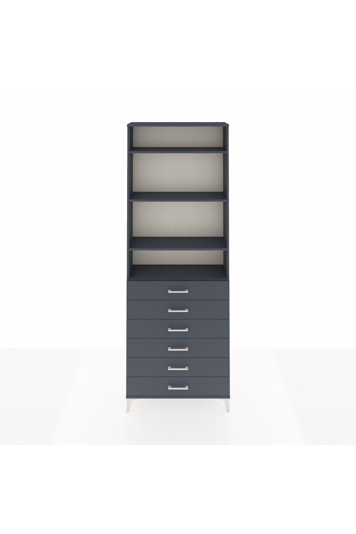 Arges Dolap 4 Raflı 6 Çekmeceli 88x30x243 Antrasit-Antrasit