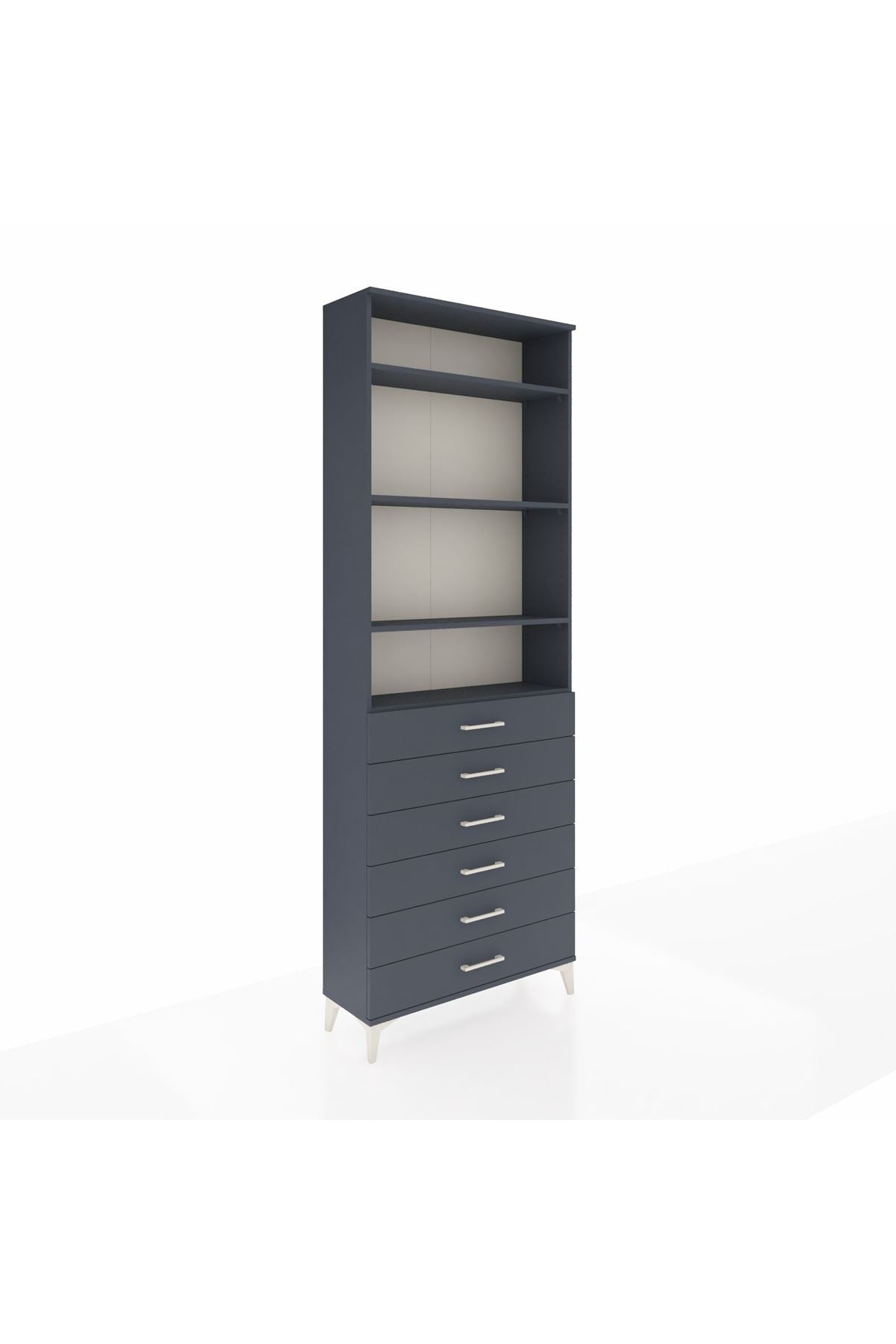 Arges Dolap 4 Raflı 6 Çekmeceli 88x30x243 Antrasit-Antrasit