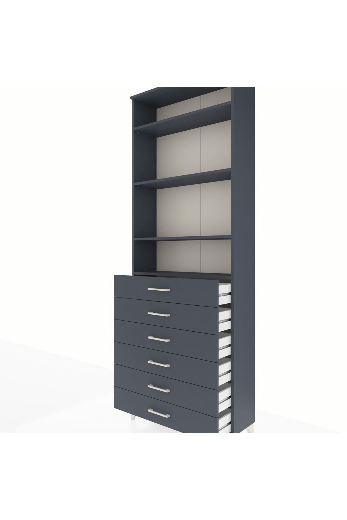 Arges Dolap 4 Raflı 6 Çekmeceli 88x30x243 Antrasit-Antrasit