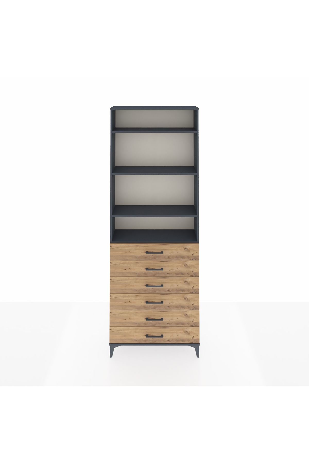 Arges Dolap 4 Raflı 6 Çekmeceli 88x30x243 Antrasit-Çam