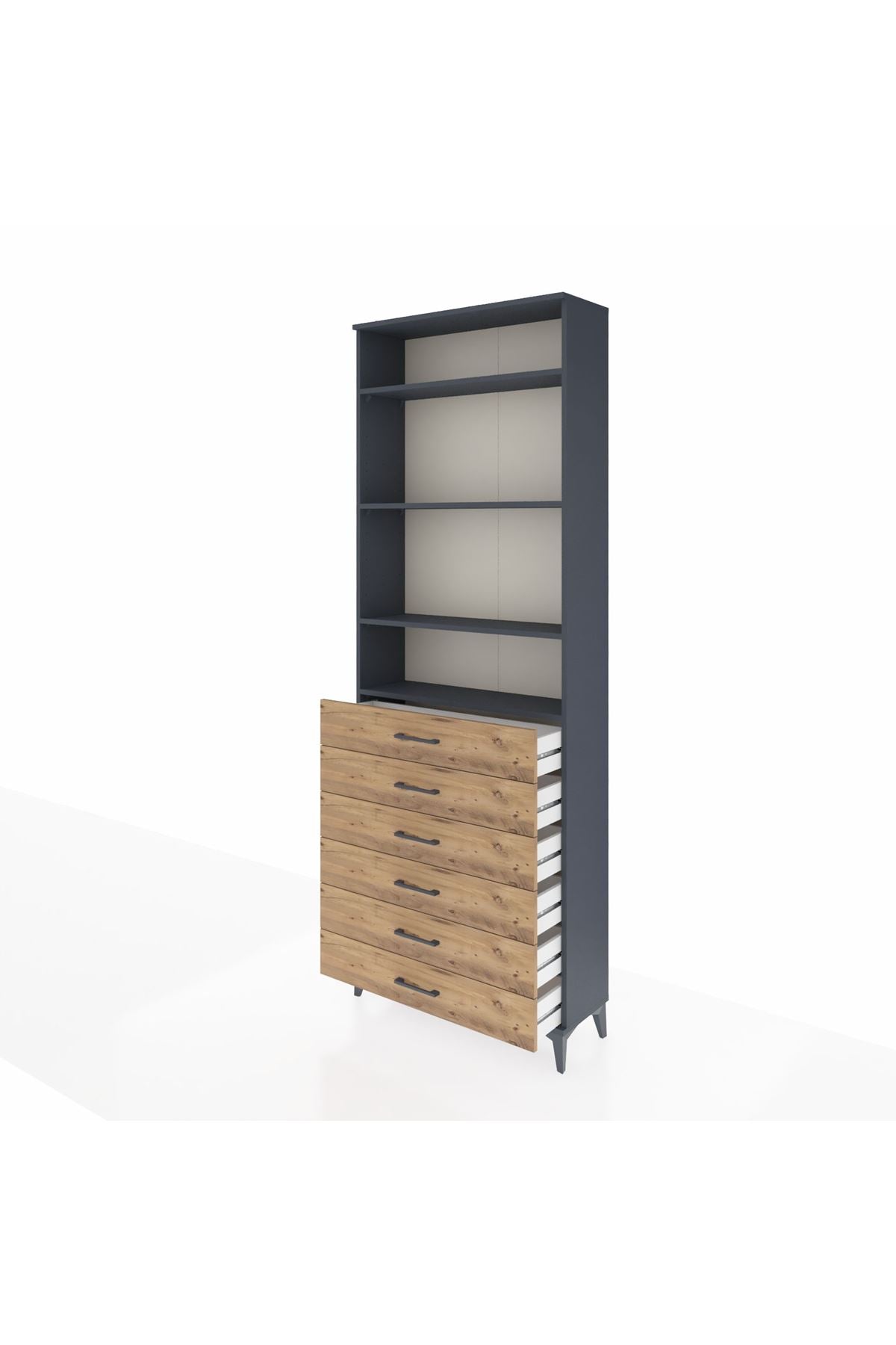 Arges Dolap 4 Raflı 6 Çekmeceli 88x30x243 Antrasit-Çam