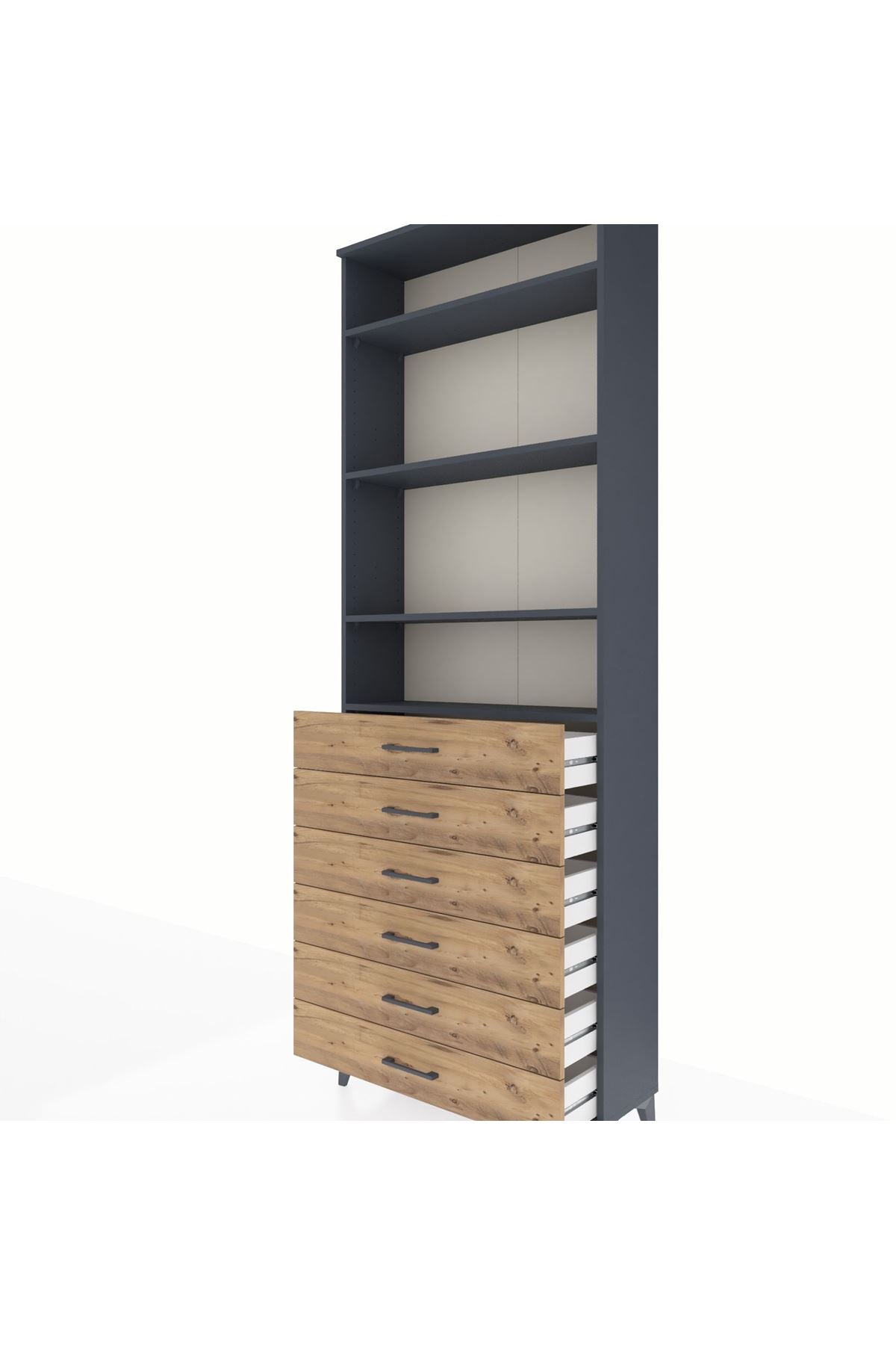 Arges Dolap 4 Raflı 6 Çekmeceli 88x30x243 Antrasit-Çam