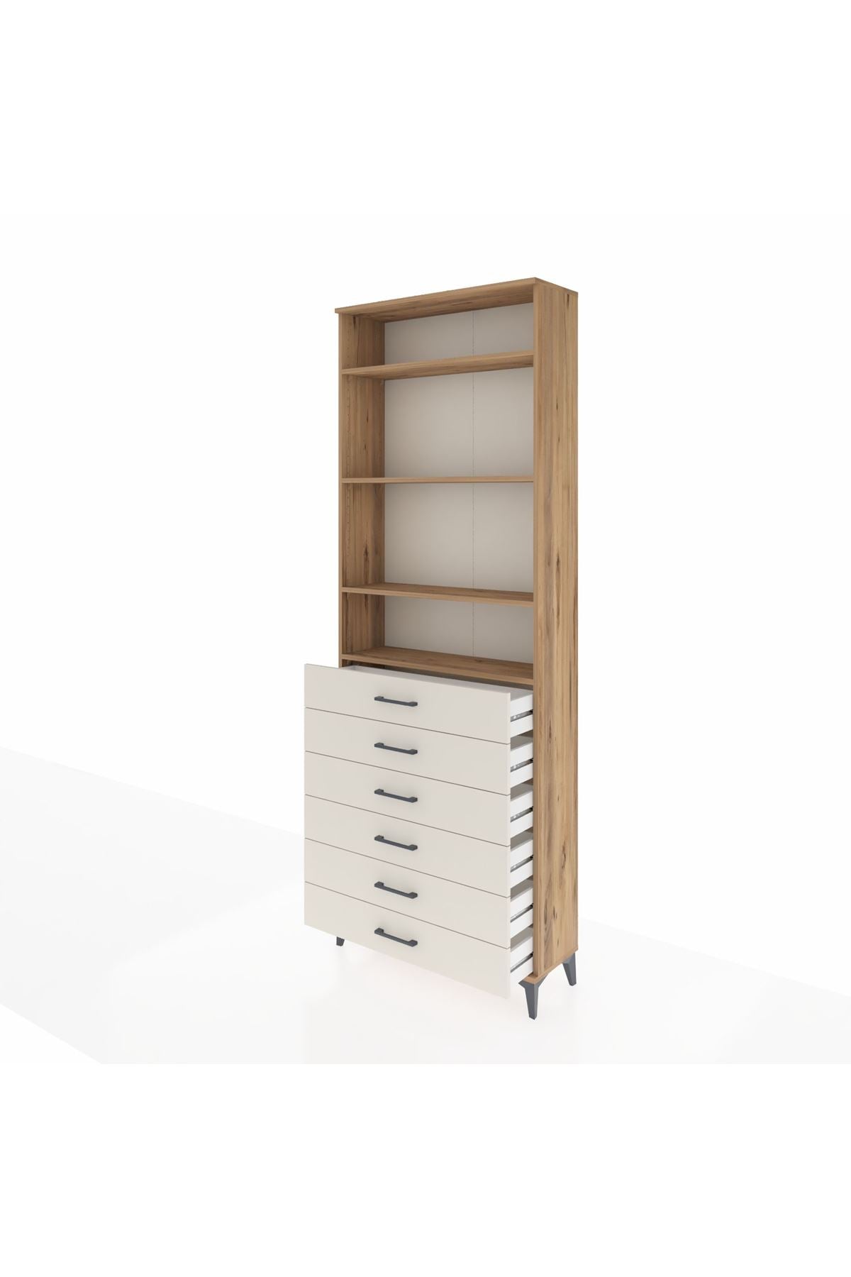 Arges Dolap 4 Raflı 6 Çekmeceli 88x30x243 Çam-Aytaşı