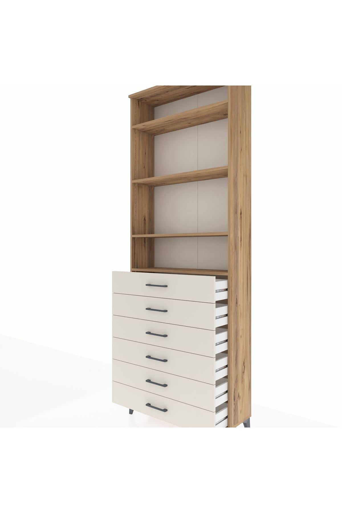 Arges Dolap 4 Raflı 6 Çekmeceli 88x30x243 Çam-Aytaşı