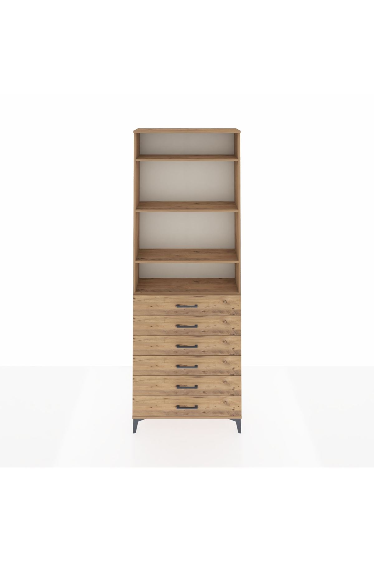 Arges Dolap 4 Raflı 6 Çekmeceli 88x30x243 Çam-Çam