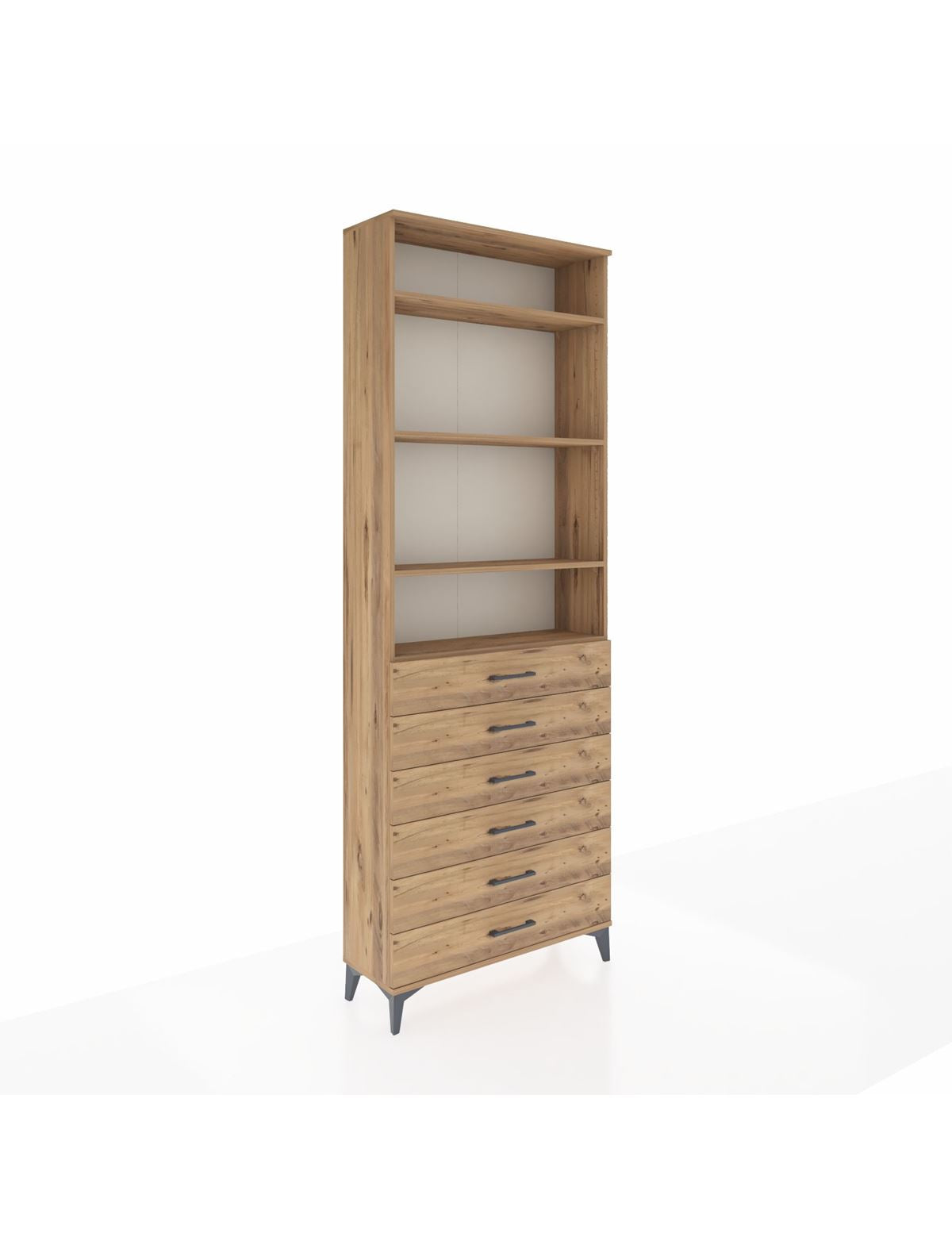 Arges Dolap 4 Raflı 6 Çekmeceli 88x30x243 Çam-Çam