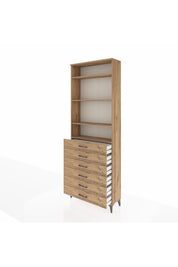 Arges Dolap 4 Raflı 6 Çekmeceli 88x30x243 Çam-Çam