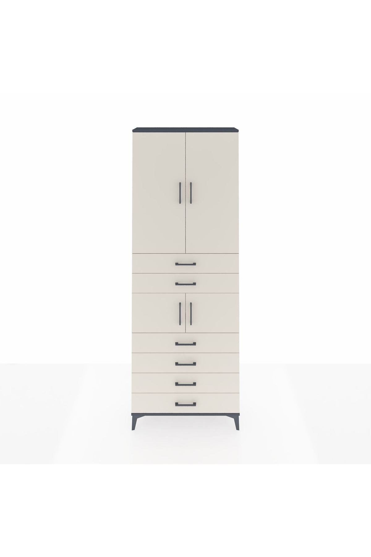 Arges Dolap 4 Raflı 6 Çekmeceli 4 Kapaklı 88x30x243 Antrasit-Aytaşı