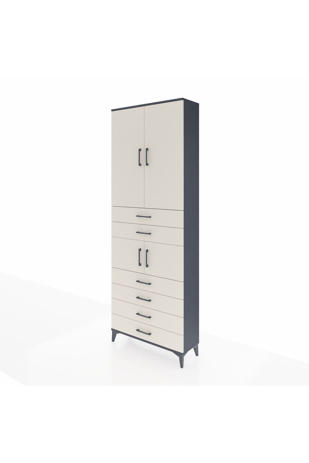 Arges Dolap 4 Raflı 6 Çekmeceli 4 Kapaklı 88x30x243 Antrasit-Aytaşı