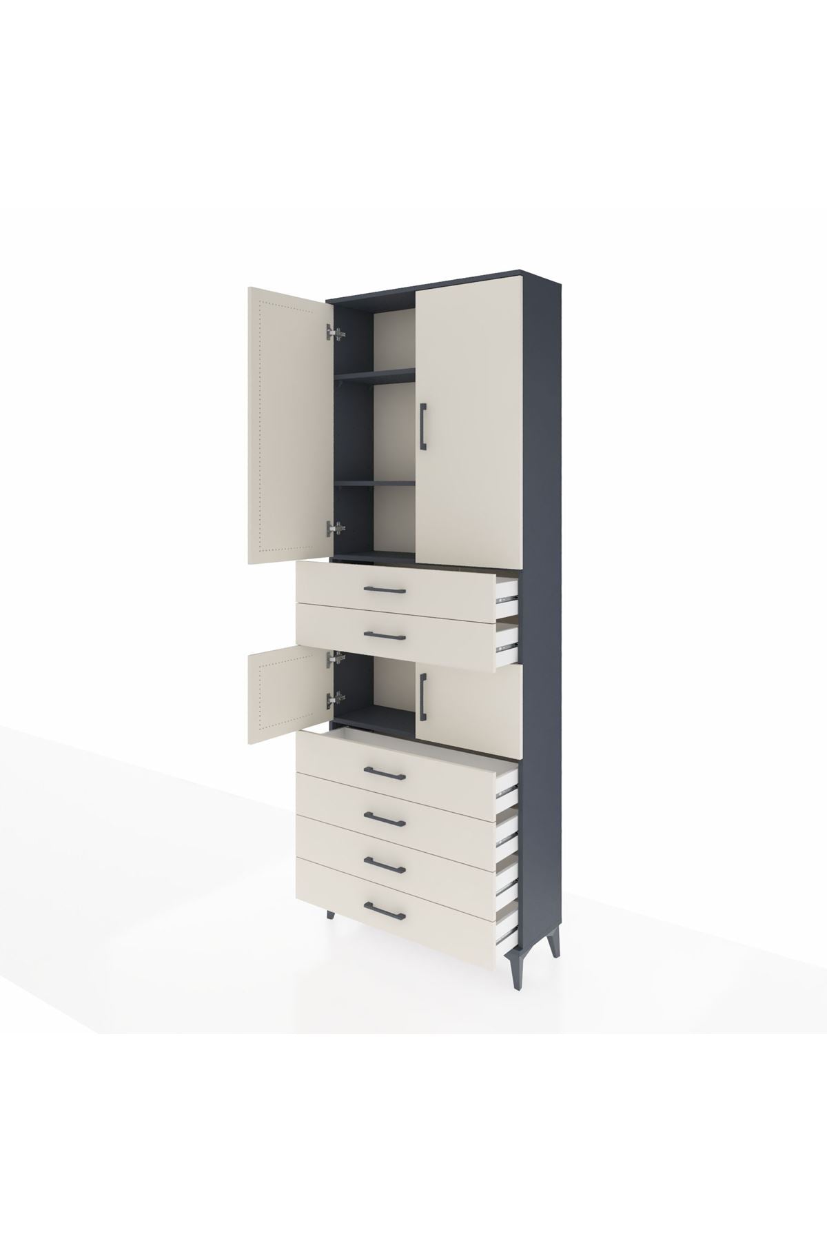 Arges Dolap 4 Raflı 6 Çekmeceli 4 Kapaklı 88x30x243 Antrasit-Aytaşı