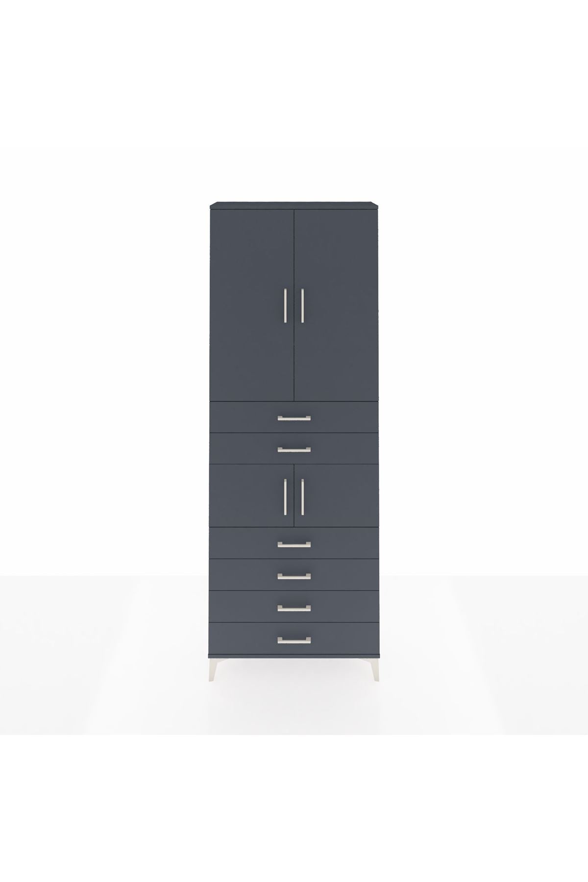 Arges Dolap 4 Raflı 6 Çekmeceli 4 Kapaklı 88x30x243 Antrasit-Antrasit