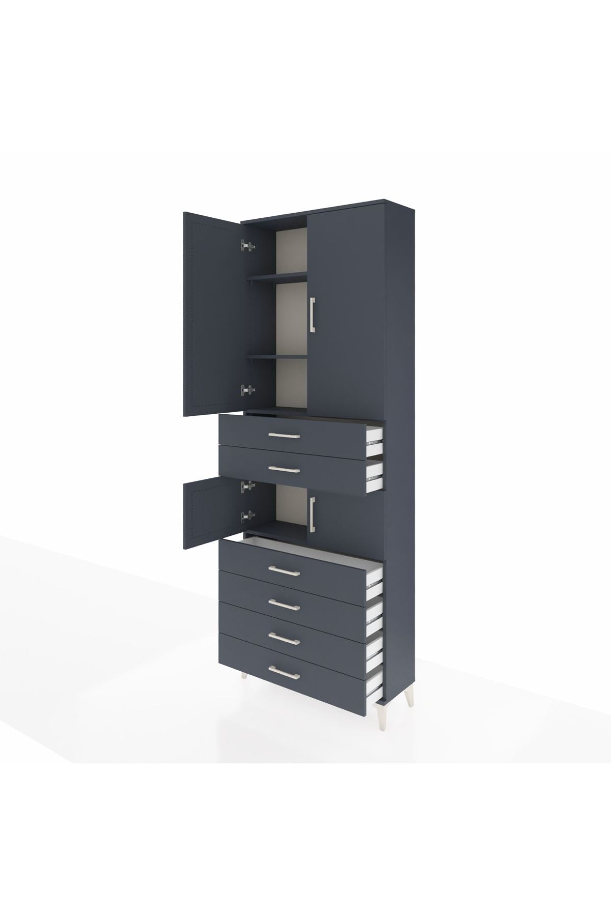 Arges Dolap 4 Raflı 6 Çekmeceli 4 Kapaklı 88x30x243 Antrasit-Antrasit