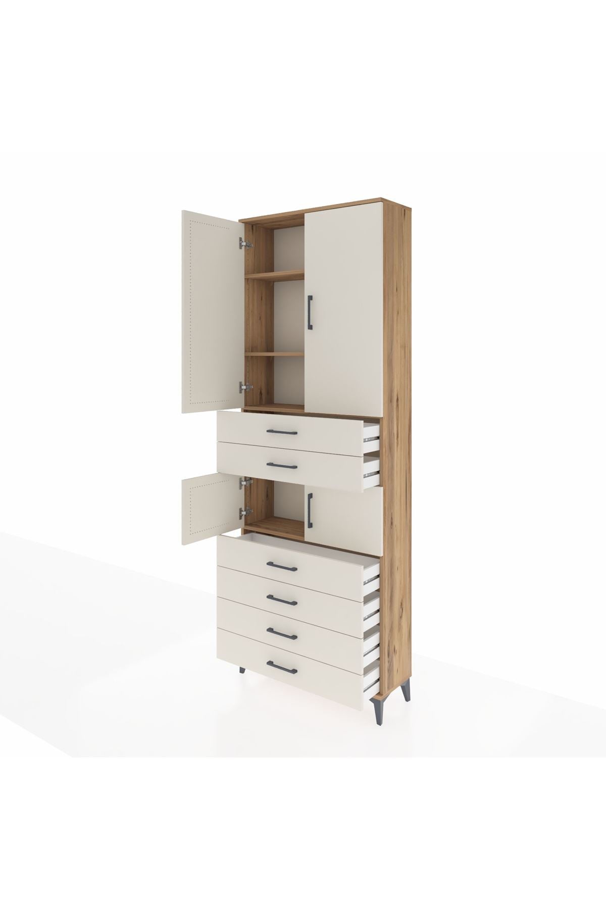 Arges Dolap 4 Raflı 6 Çekmeceli 4 Kapaklı 88x30x243 Çam-Aytaşı