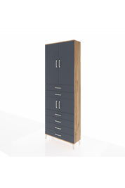 Arges Dolap 4 Raflı 6 Çekmeceli 4 Kapaklı 88x30x243 Çam-Antrasit