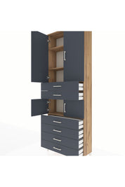 Arges Dolap 4 Raflı 6 Çekmeceli 4 Kapaklı 88x30x243 Çam-Antrasit
