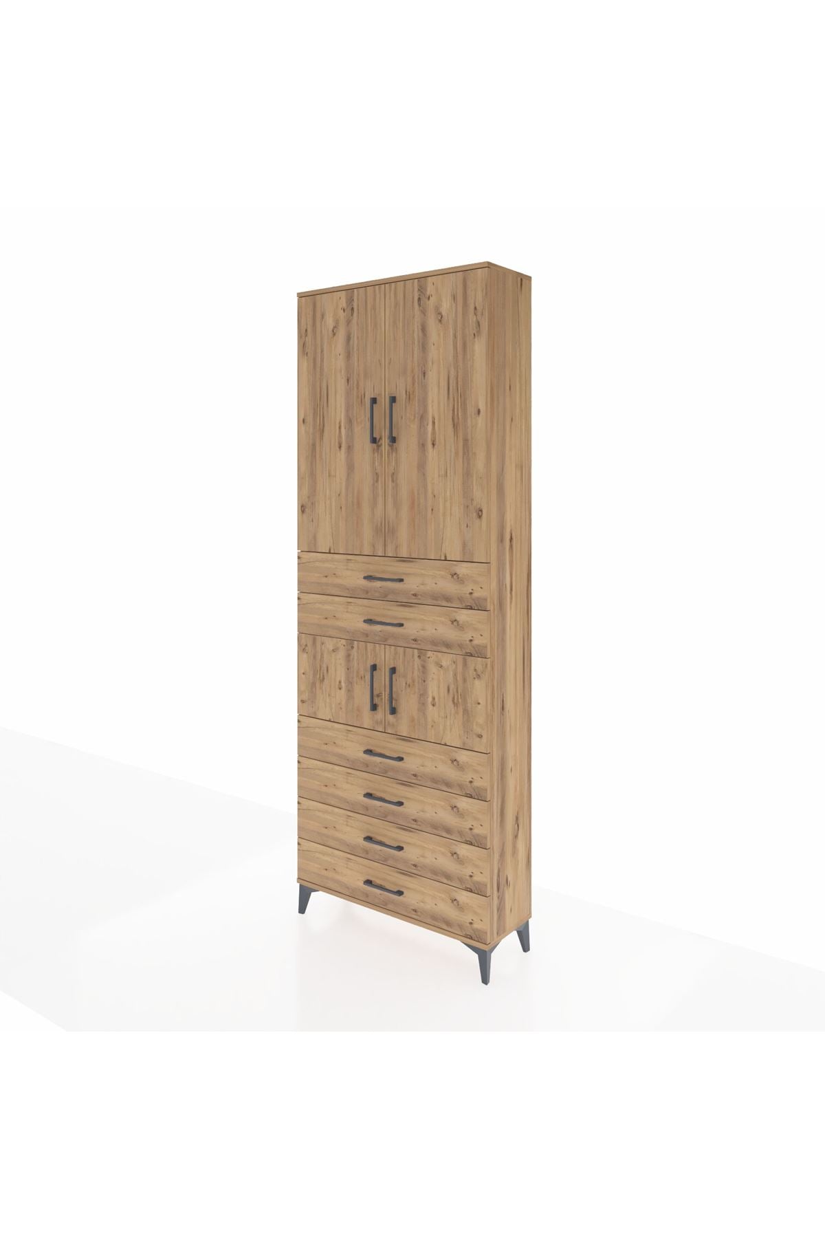 Arges Dolap 4 Raflı 6 Çekmeceli 4 Kapaklı 88x30x243 Çam-Çam