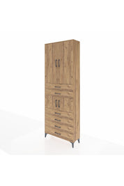 Arges Dolap 4 Raflı 6 Çekmeceli 4 Kapaklı 88x30x243 Çam-Çam