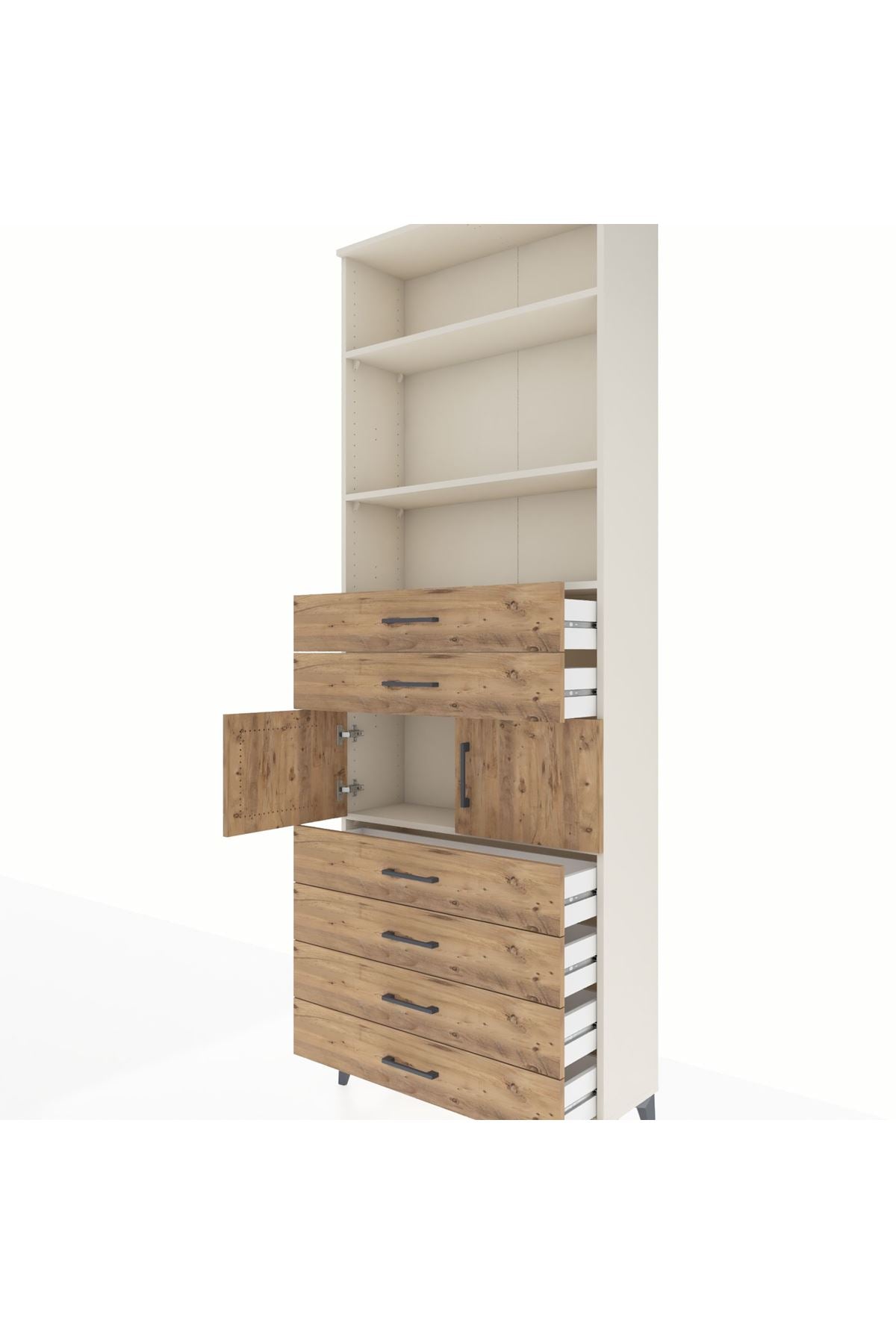 Arges Dolap 4 Raflı 6 Çekmeceli 2 Kapaklı 88x30x243 Aytaşı-Çam