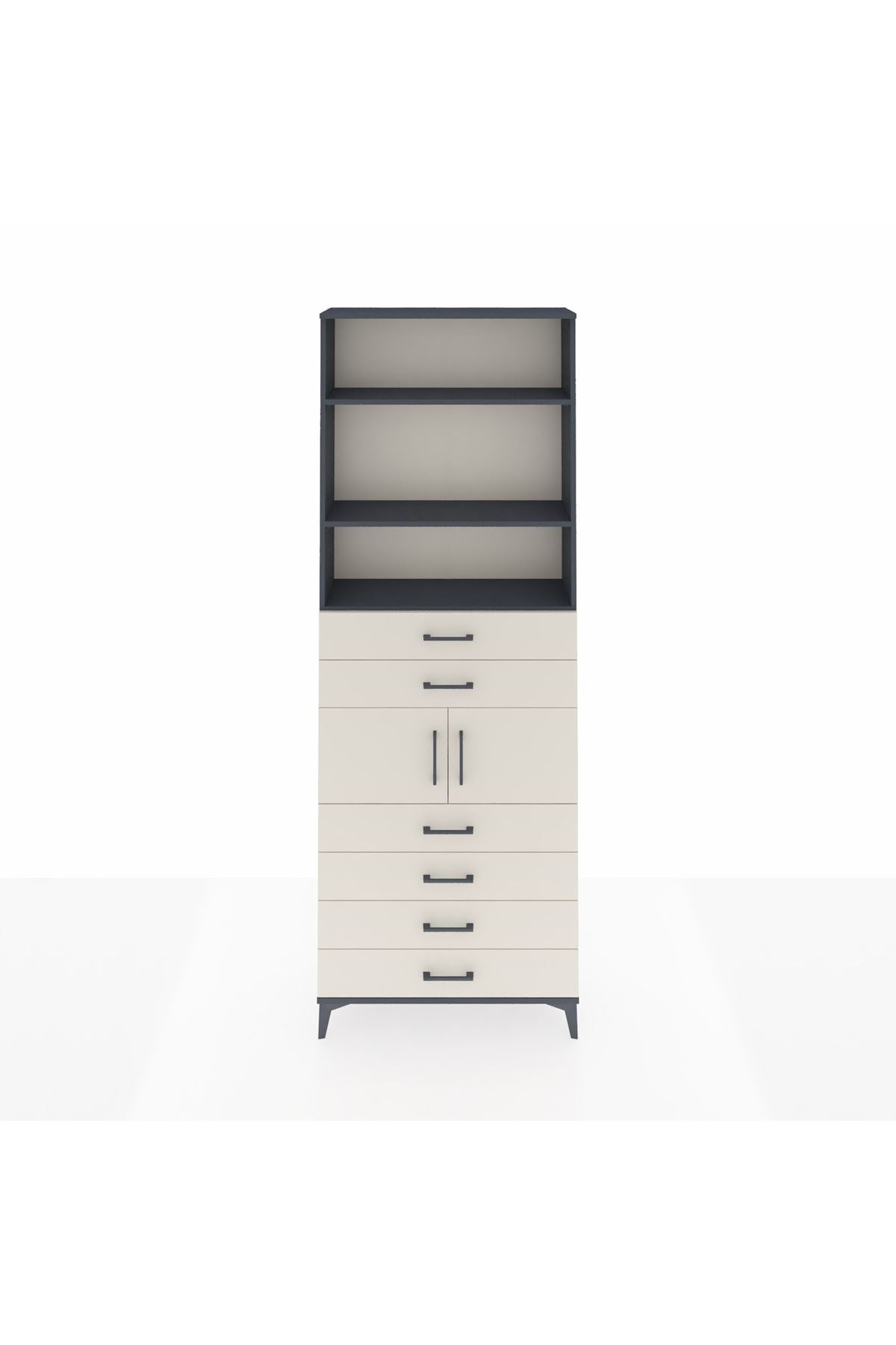 Arges Dolap 4 Raflı 6 Çekmeceli 2 Kapaklı 88x30x243 Antrasit-Aytaşı