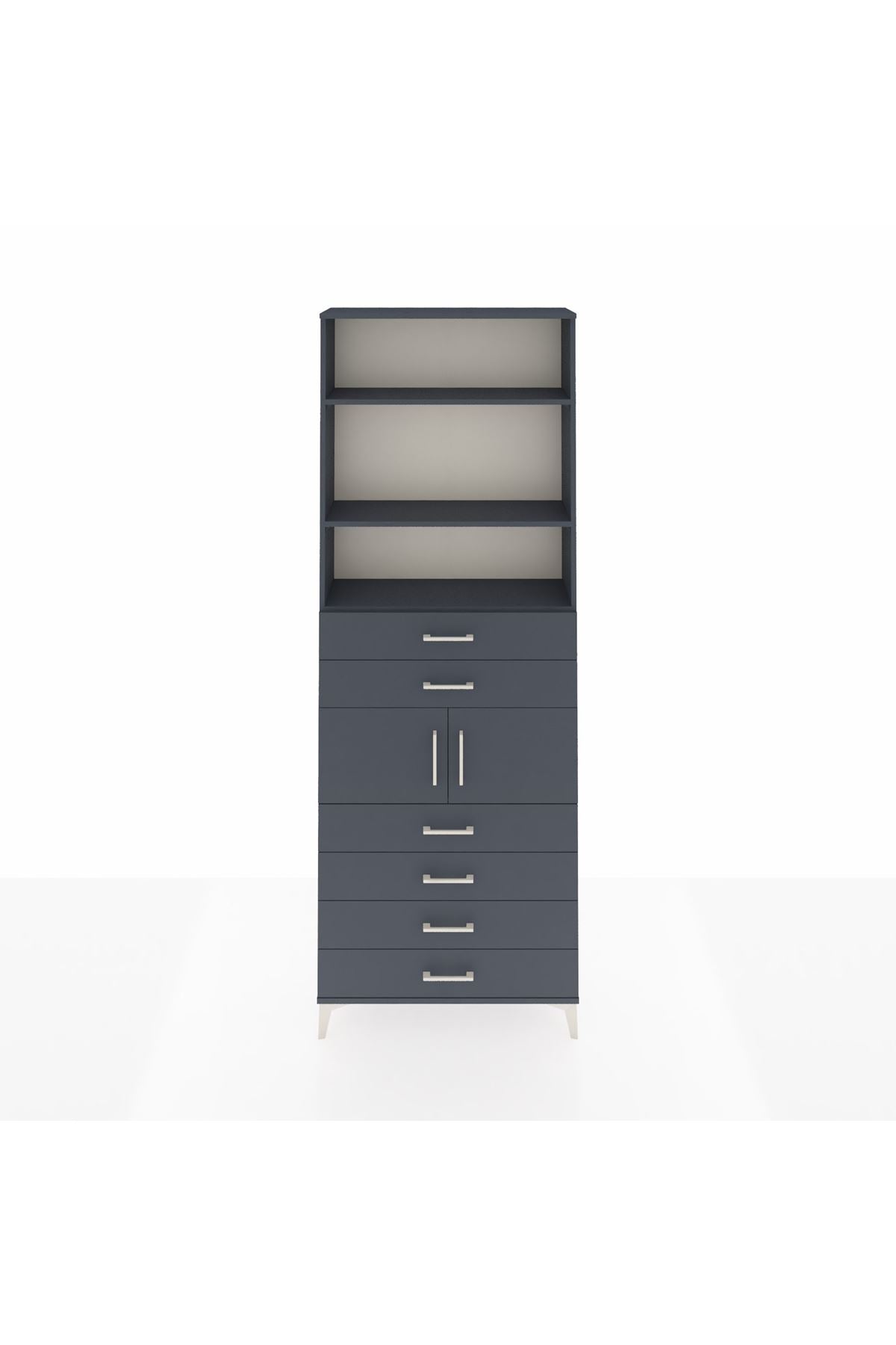 Arges Dolap 4 Raflı 6 Çekmeceli 2 Kapaklı 88x30x243 Antrasit-Antrasit