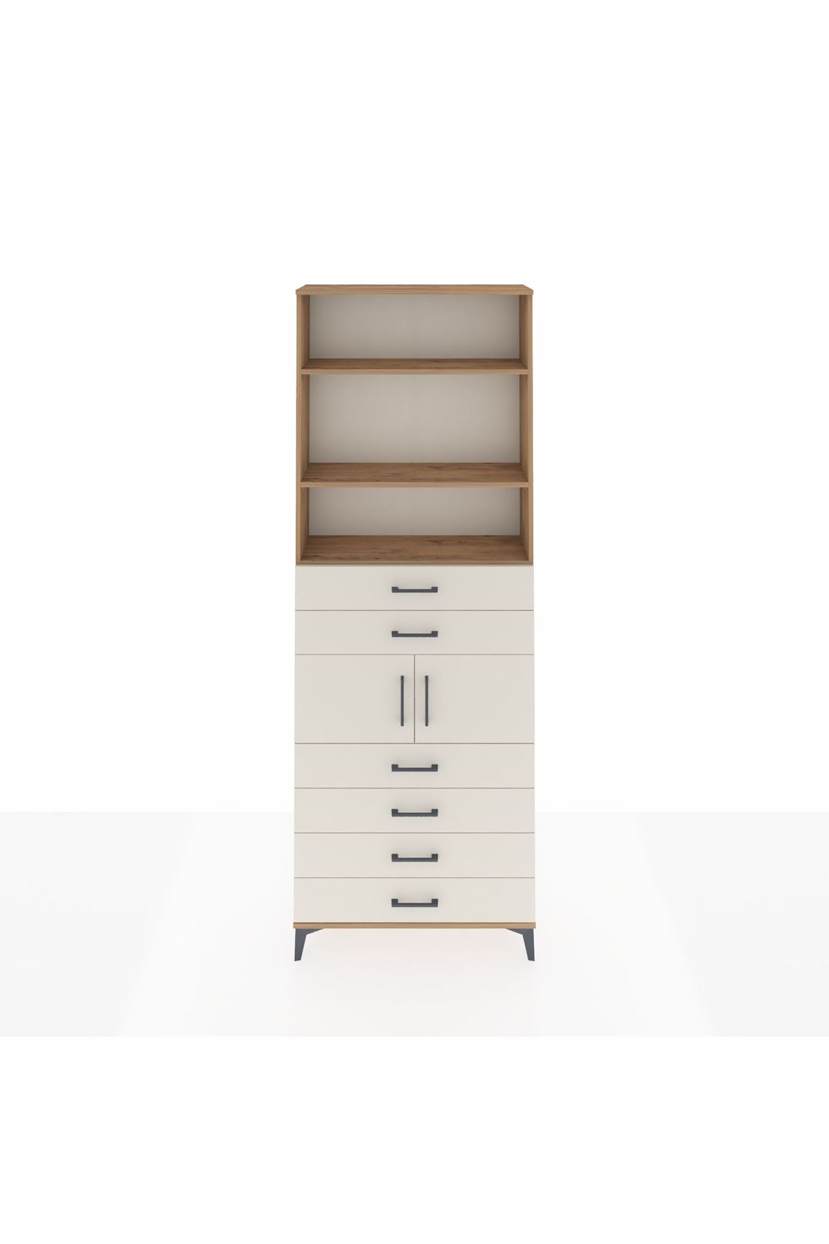 Arges Dolap 4 Raflı 6 Çekmeceli 2 Kapaklı 88x30x243 Çam-Aytaşı