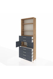 Arges Dolap 4 Raflı 6 Çekmeceli 2 Kapaklı 88x30x243 Çam-Antrasit