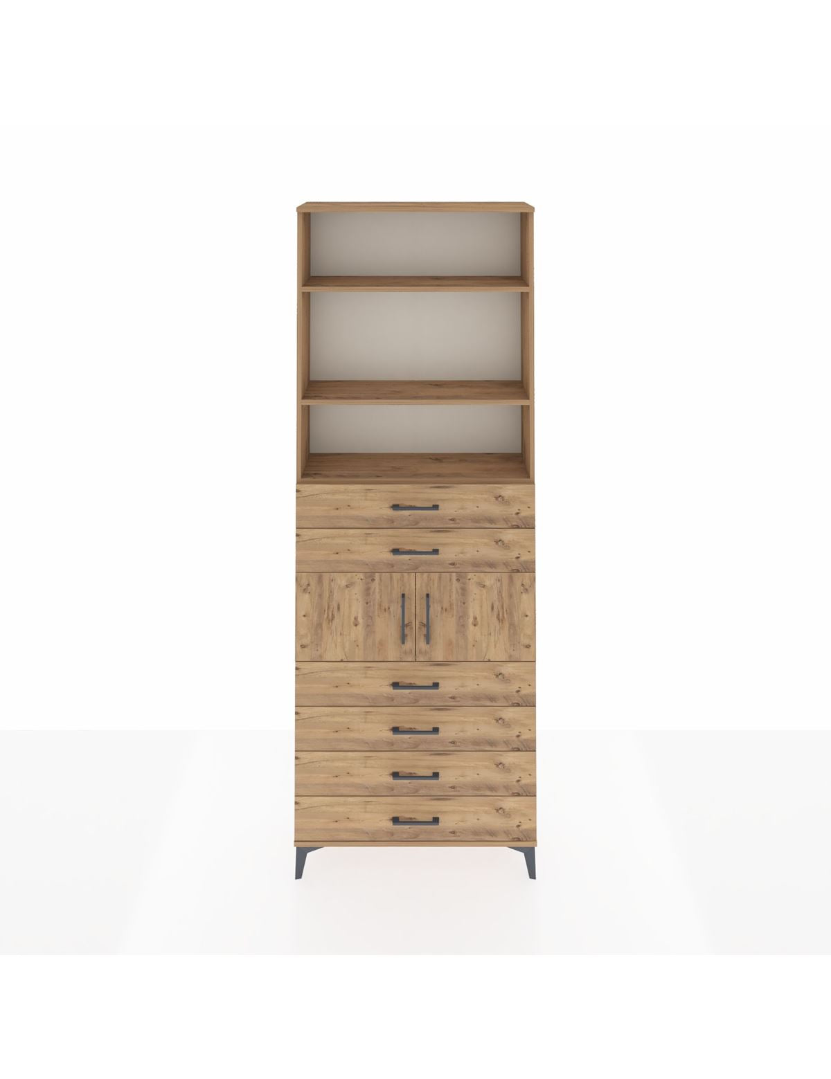 Arges Dolap 4 Raflı 6 Çekmeceli 2 Kapaklı 88x30x243 Çam-Çam