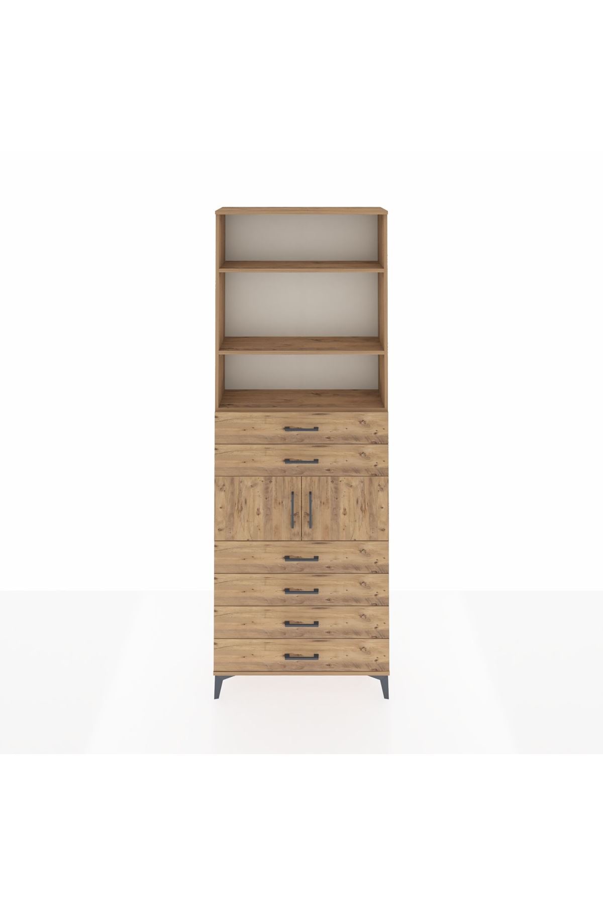 Arges Dolap 4 Raflı 6 Çekmeceli 2 Kapaklı 88x30x243 Çam-Çam