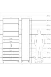 Arges Dolap 4 Raflı 6 Çekmeceli 2 Kapaklı 88x30x243 Çam-Çam