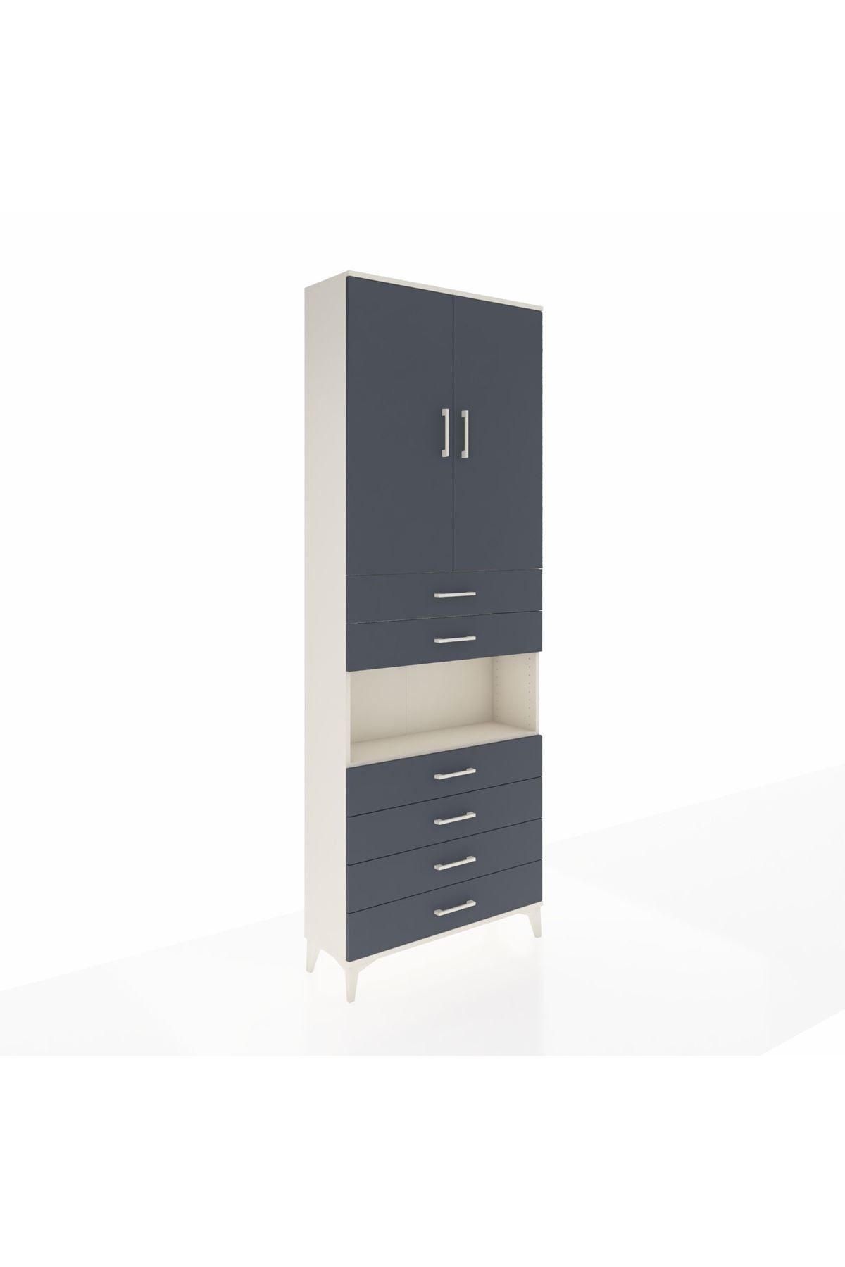 Arges Dolap 4 Raflı 6 Çekmeceli 2 Kapaklı 88x30x243 Aytaşı-Antrasit