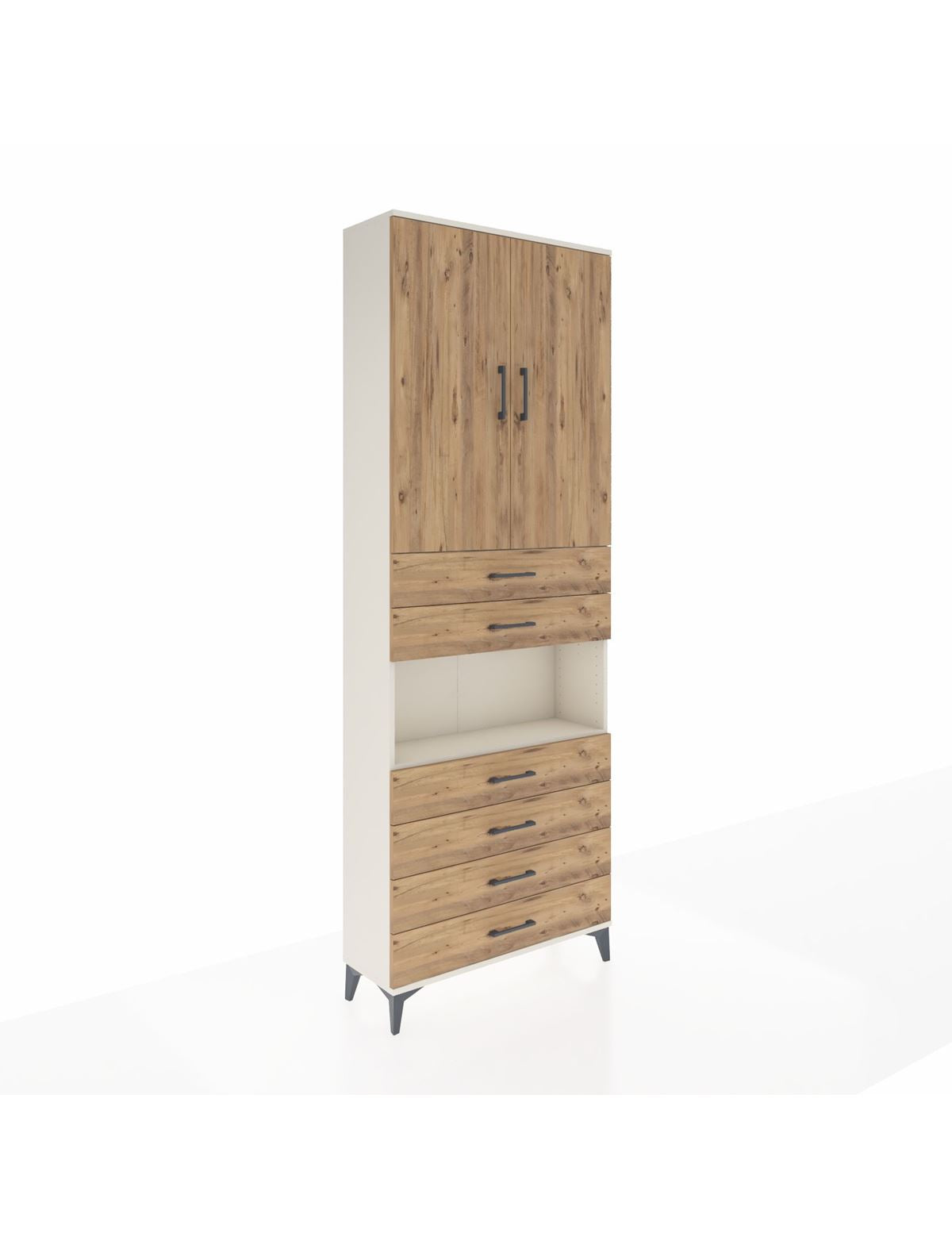 Arges Dolap 4 Raflı 6 Çekmeceli 2 Kapaklı 88x30x243 Aytaşı-Çam