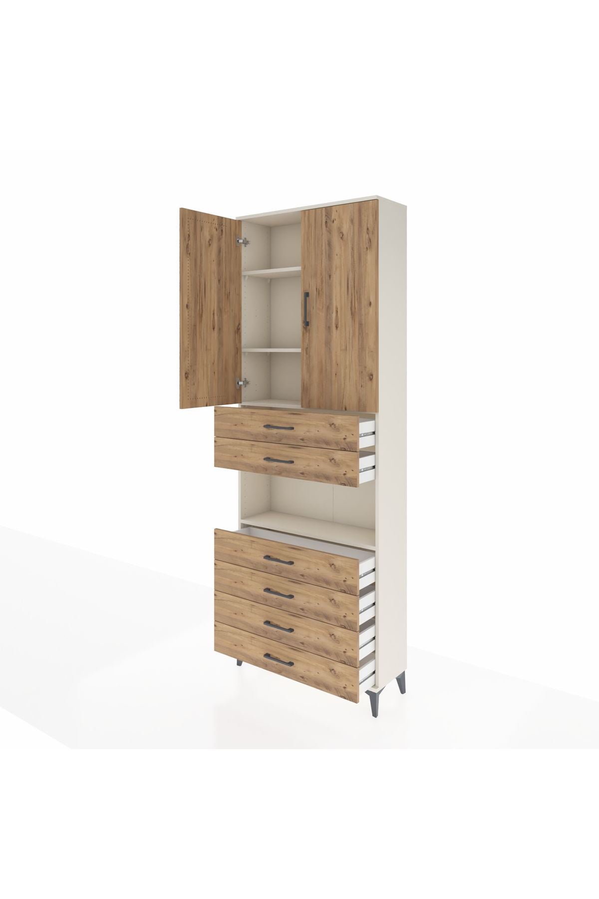 Arges Dolap 4 Raflı 6 Çekmeceli 2 Kapaklı 88x30x243 Aytaşı-Çam